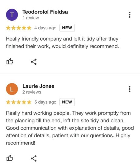 Testimonial from a client praising YC Construction for their work on garden design